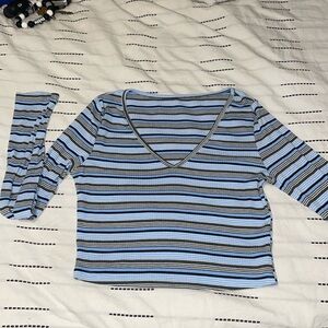 Blue striped long sleeve crop top
